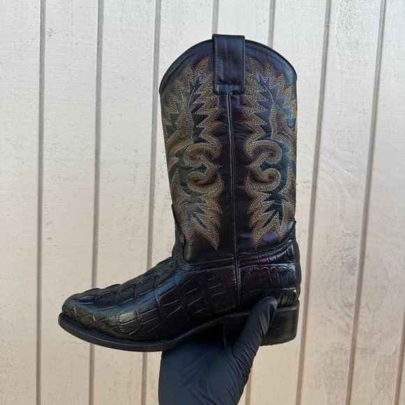 #83 Crocodile Style Western Black Boots For Men main image 5